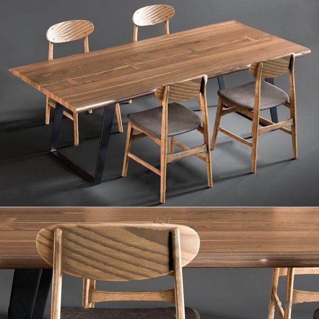 现代木质餐桌椅组合3D模型
